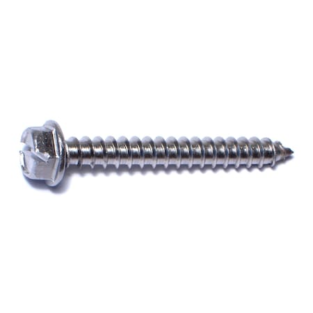 Sheet Metal Screw, #14 X 2 In, 18-8 Stainless Steel Hex Head Slotted Drive, 50 PK